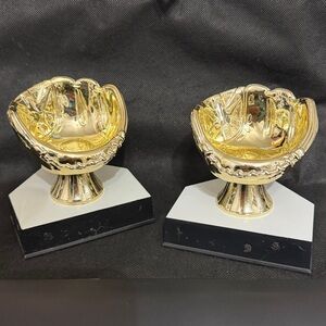 Vintage gold-colored Acrylic baseball glove trophy or ball holder - set of 2